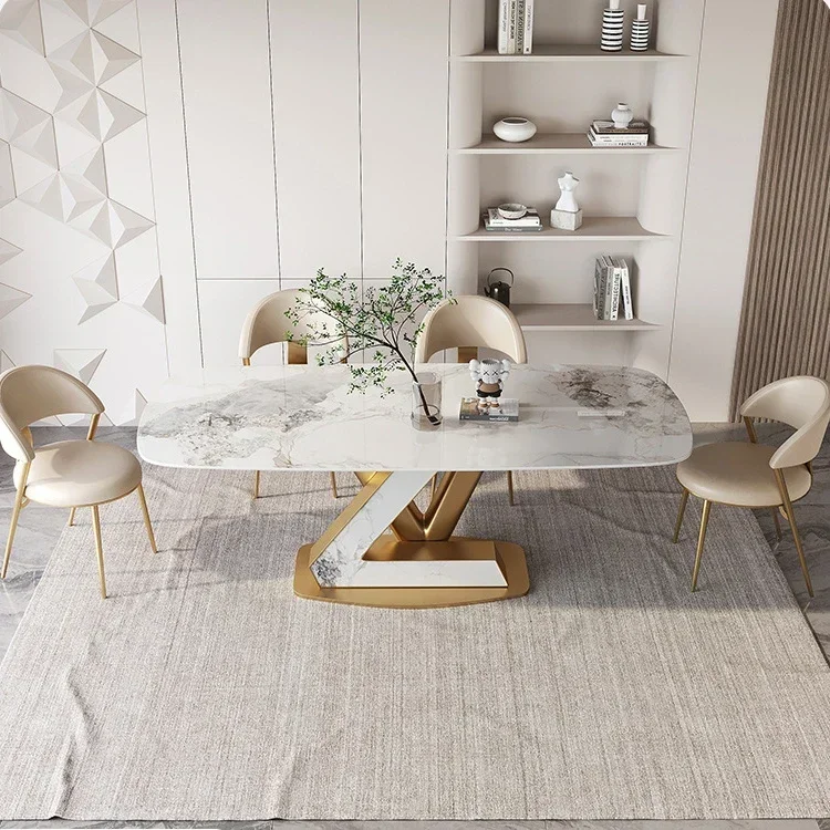 New Luxury Room Table Modern Stainless Steel Frame Marble Top fashion Restaurant Dinning Table and Chairs