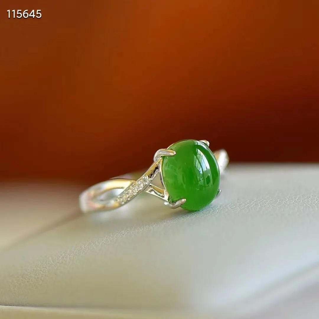 

Natural 100% real 925 sterling silver rings inlaid real green hetian jade rings Open Ring jade rings for women engagement gift