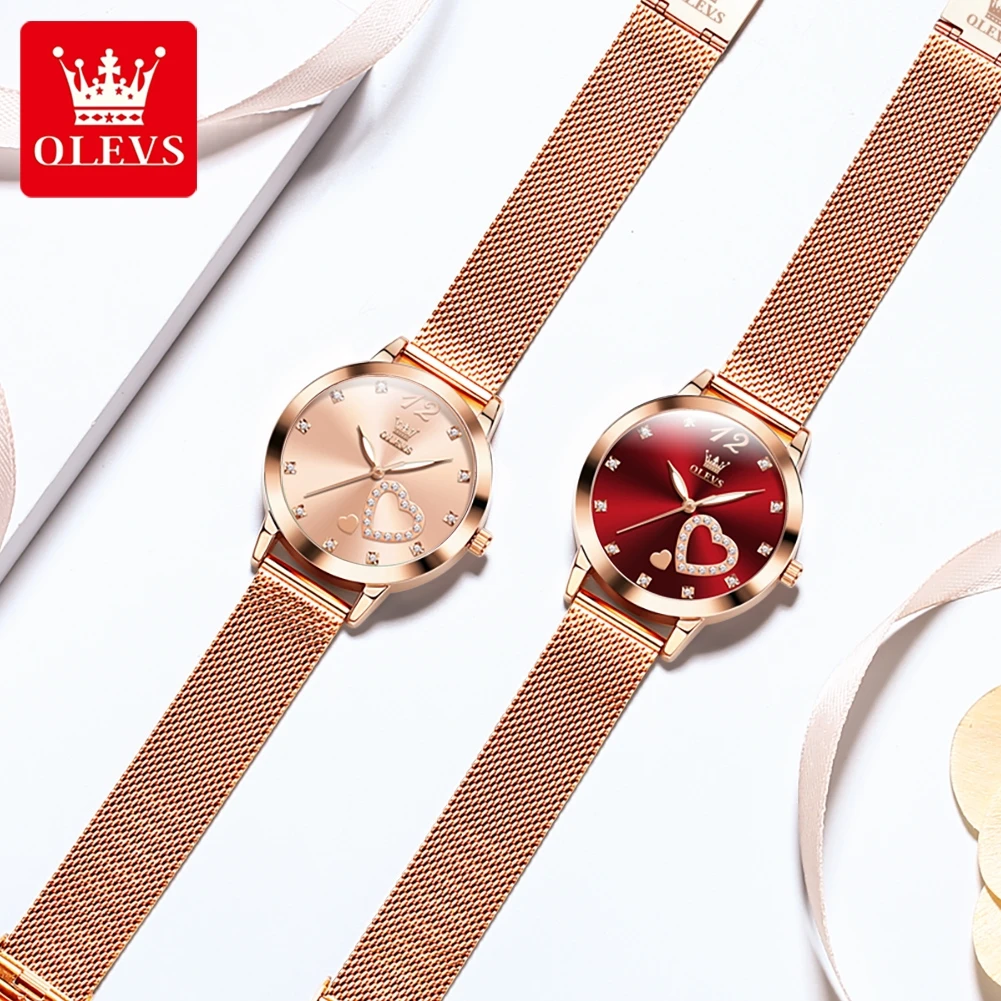OLEVS New Luxury Women Watches Ladies Fashion Quartz Watch For Women Rose Gold Mesh Belt Casual Female Reloj Mujer