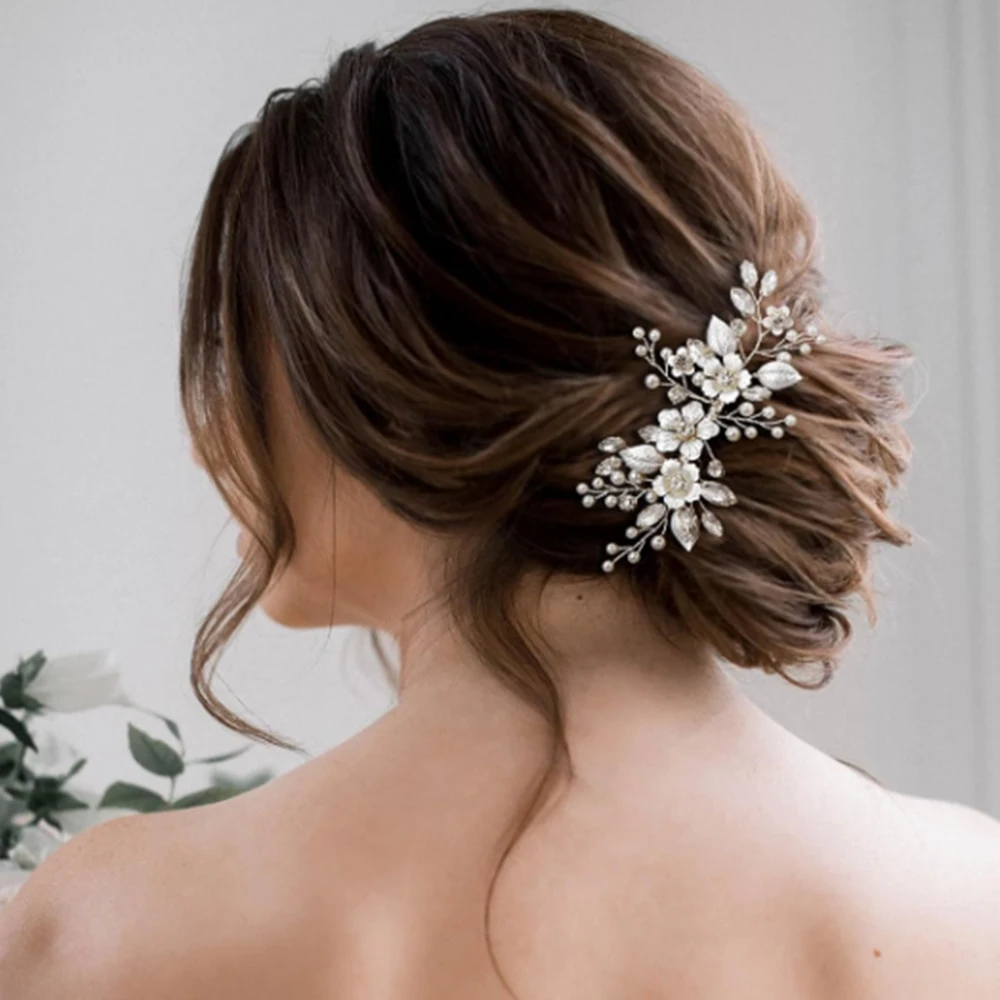 Handmade Silver Bridal Hair Comb Clip for Wedding Hair Accessories for Brides Wedding Pieces Brides Women