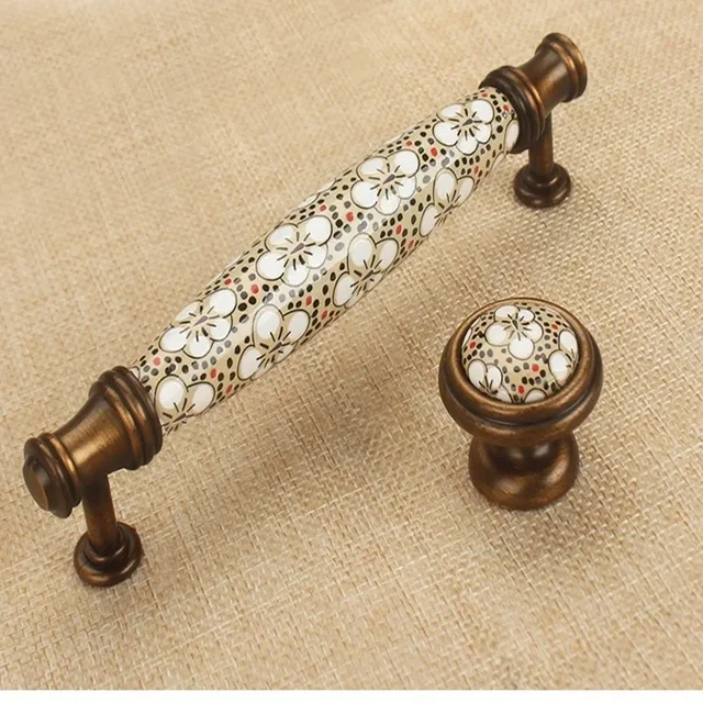 หรูหราบรรยากาศเซรามิคเฟอร์นิเจอร์จับ Rose Gold Handl ตู้ครัวกลางแจ้งเฟอร์นิเจอร์ดอกไม้ Vintage Handl 1
