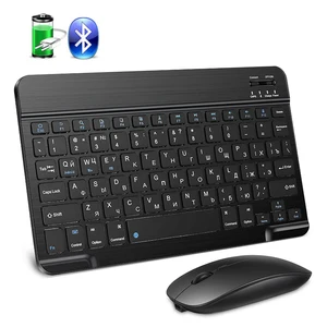Mini clavier et souris sans fil Bluetooth, Rechargeable, avec touches russes, pour PC, téléphone, tablette, ordinateur portable
