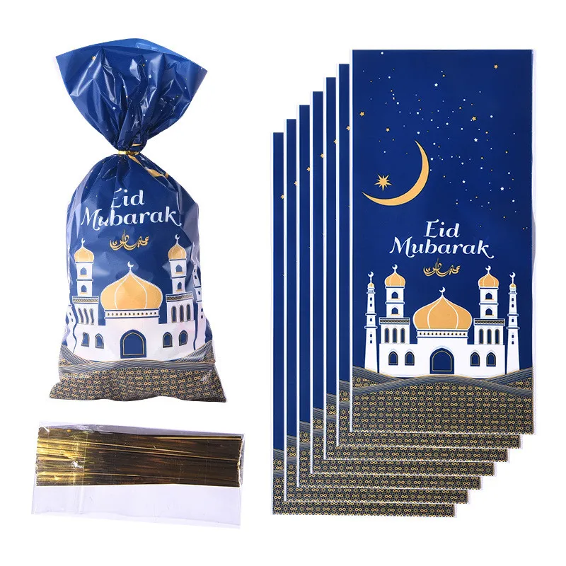 이슬람 이슬람 파티 용품 10 개 Eid Al-fitr Eid 무바라크 선물 가방 플라스틱 OPP 캔디 쿠키 가방 라마단 카림 장식