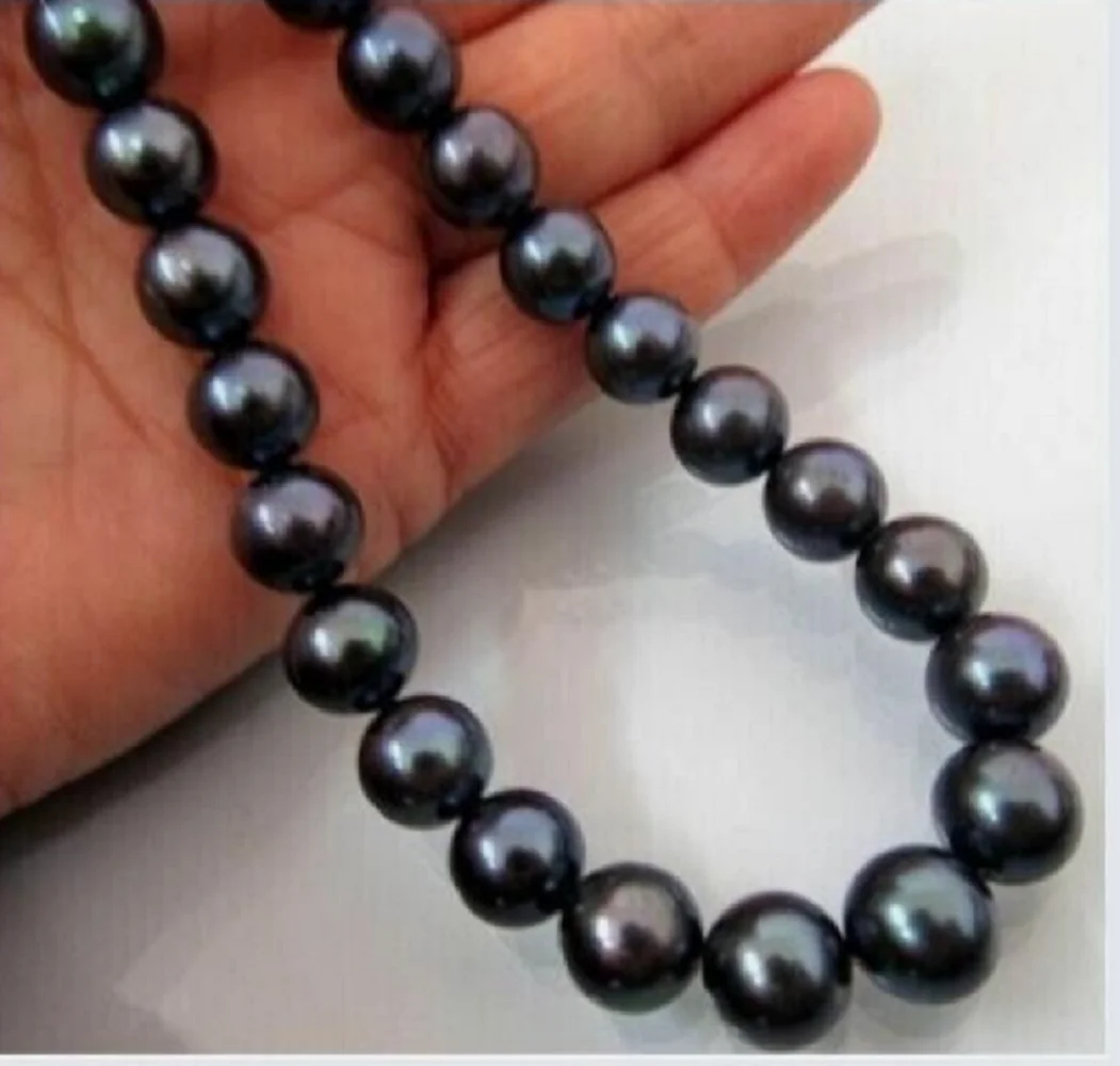

18'AAAAA 10-11mm True Natural Round Great Siti Black Pearl Necklace with 14k Gold Buckle 18inch-30inch