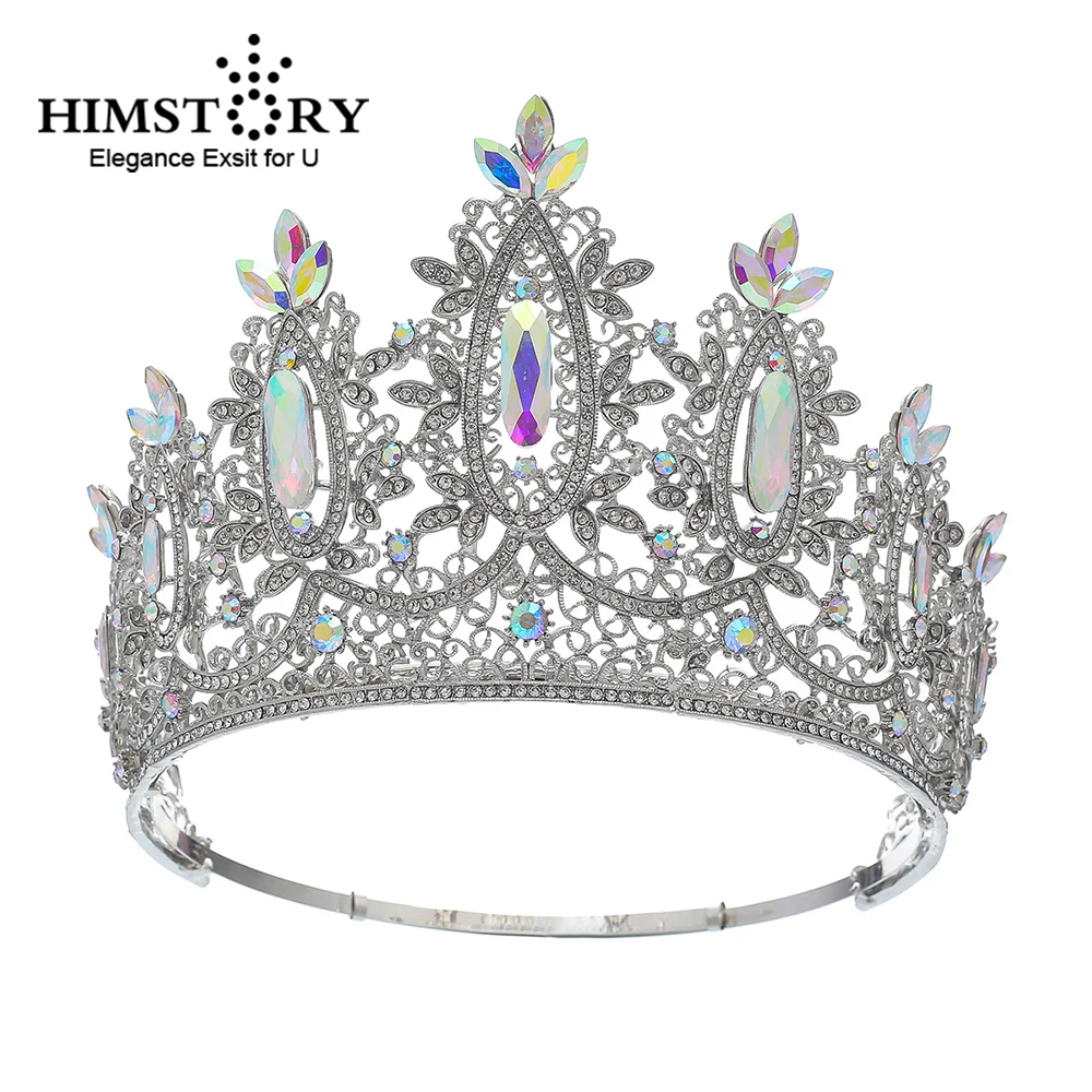 

Himstory AB Crystal Round Wedding Tiaras Queen Big Crown Women Miss Universe Beauty Pageant Diadem Bridal Hair Accessories