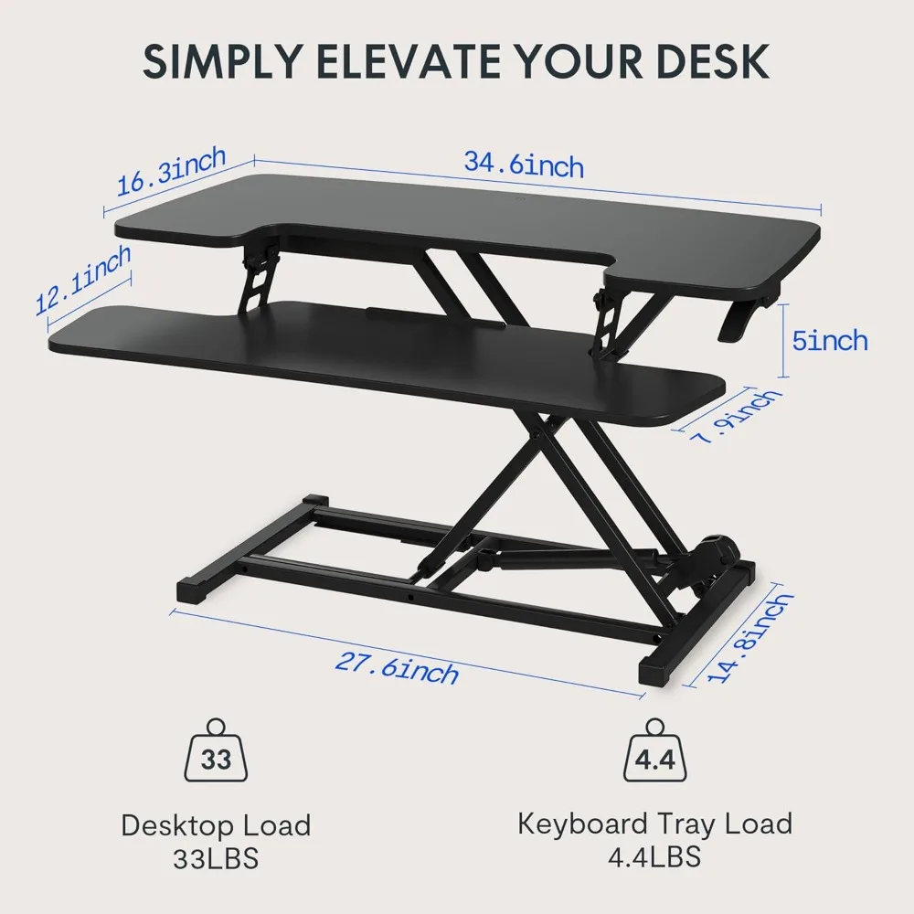35in Standing Desk Converter Height Adjustable Sit to Stand up Desk Riser Computer Workstation with Keyboard Tray Wide 2-Tier D