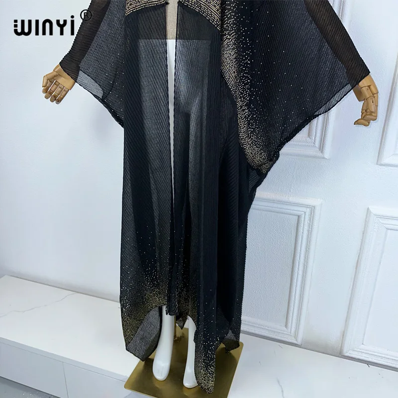 WINYI 여름 기모노 복장, 아프리카 핫 스탬핑 가디건, 비치 커버업 원피스 가디건, 여성 비치웨어, 2024 아바야, 두바이 럭셔리