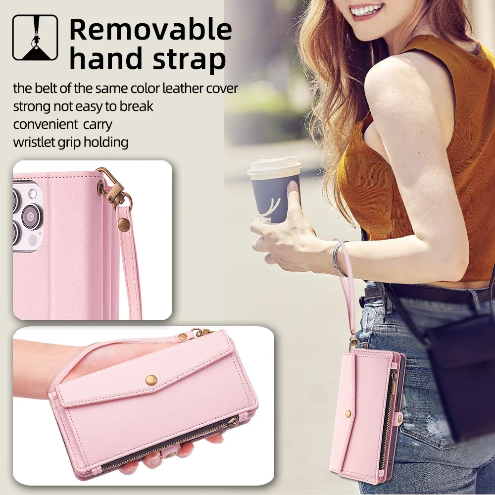 Leather Wallet Crossbody Case - Sleek Design with Multi-Model Compatibility