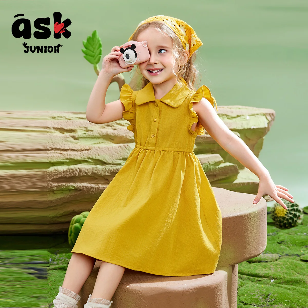 Ask Junior Girls Summer Summer Summer Vacation Season Children’s Skirt Children’s Dress Lace Sleeve College Style Princess Dress