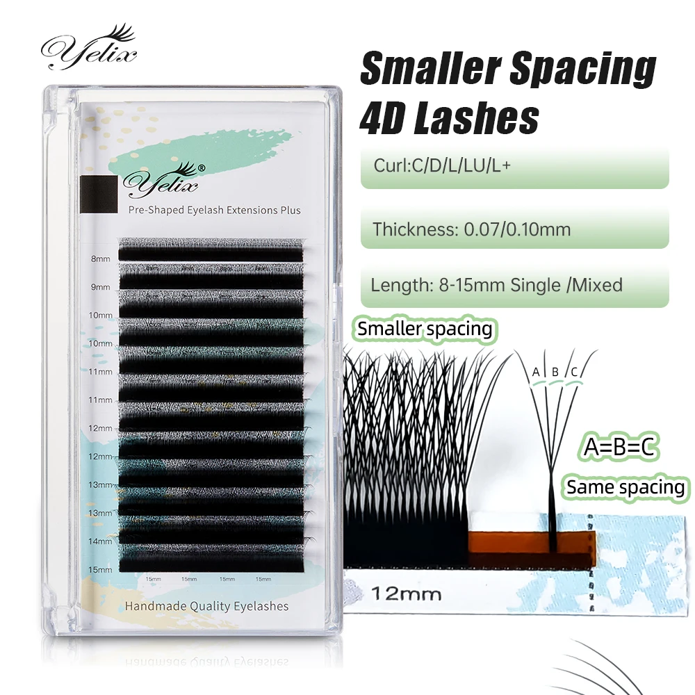 Yelix étroit 4D W forme automatique floraison Extensions de cils préfabriqués ventilateurs étroits naturel doux cils individuels pleine Dense