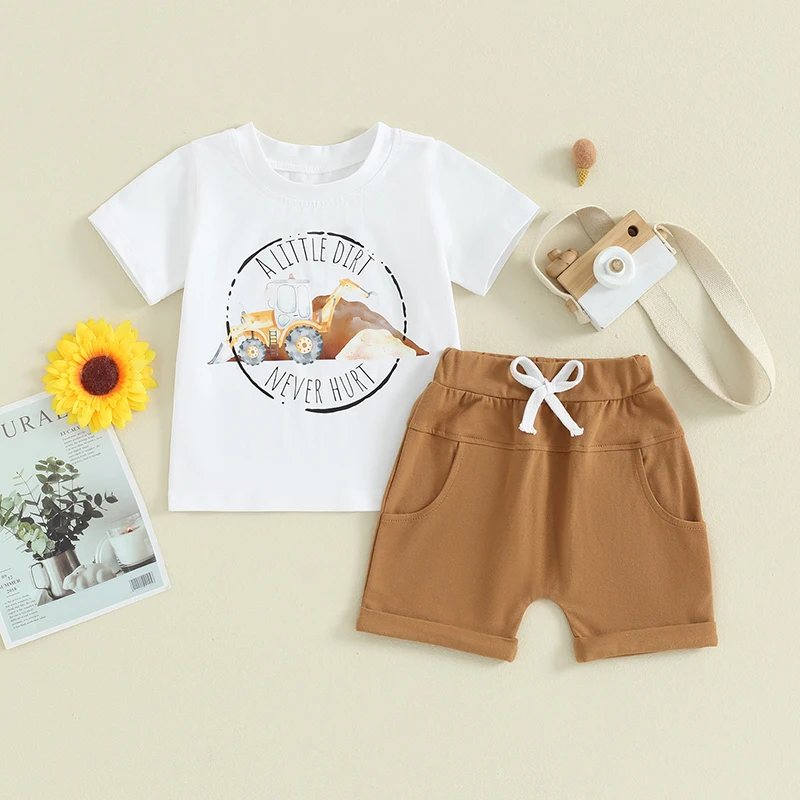 

0-3Y Vintage Kids Baby Boy Summer Clothes Sets Short Sleeve Truck Print T-Shirts Tops+Pocket Shorts Casual Tracksuits
