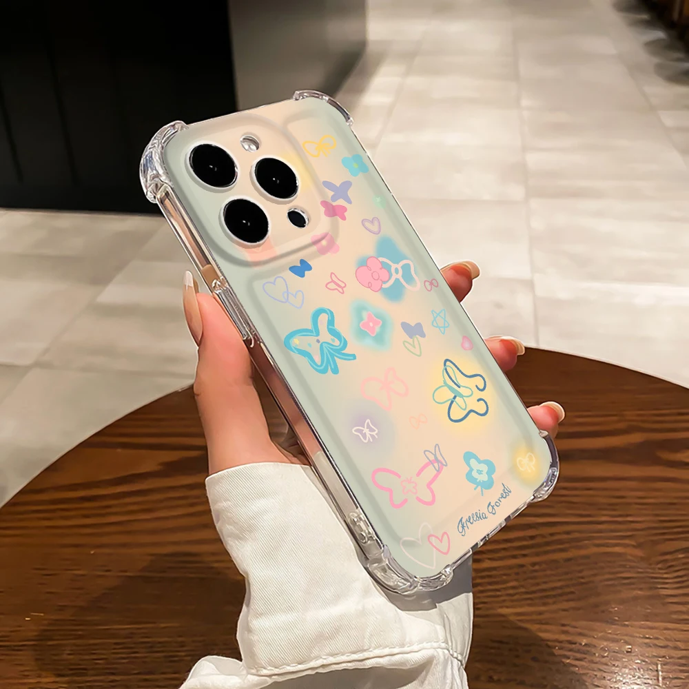 

ins Butterfly Phone Case for iPhone 15 14 13 ProMax XR XS Max 7 8 Plus SE 12 11 Shockproof Hard Back Transparent Silicone Fundas