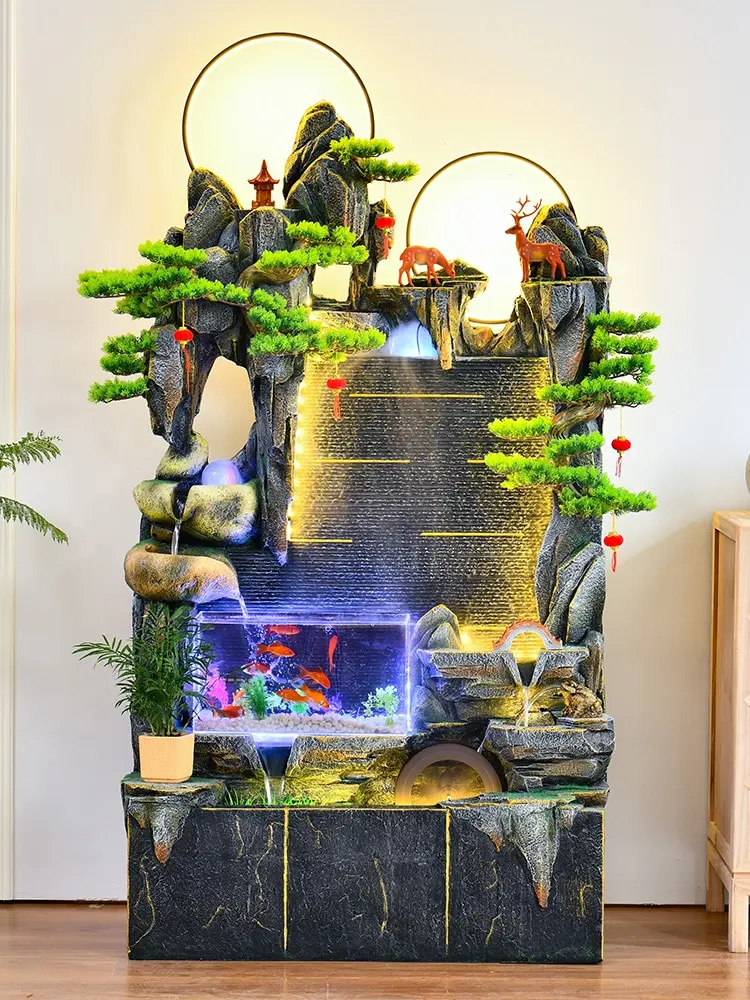 

False landscape curtain wall fish tank flowing water ornaments living room decorative lucky ornaments