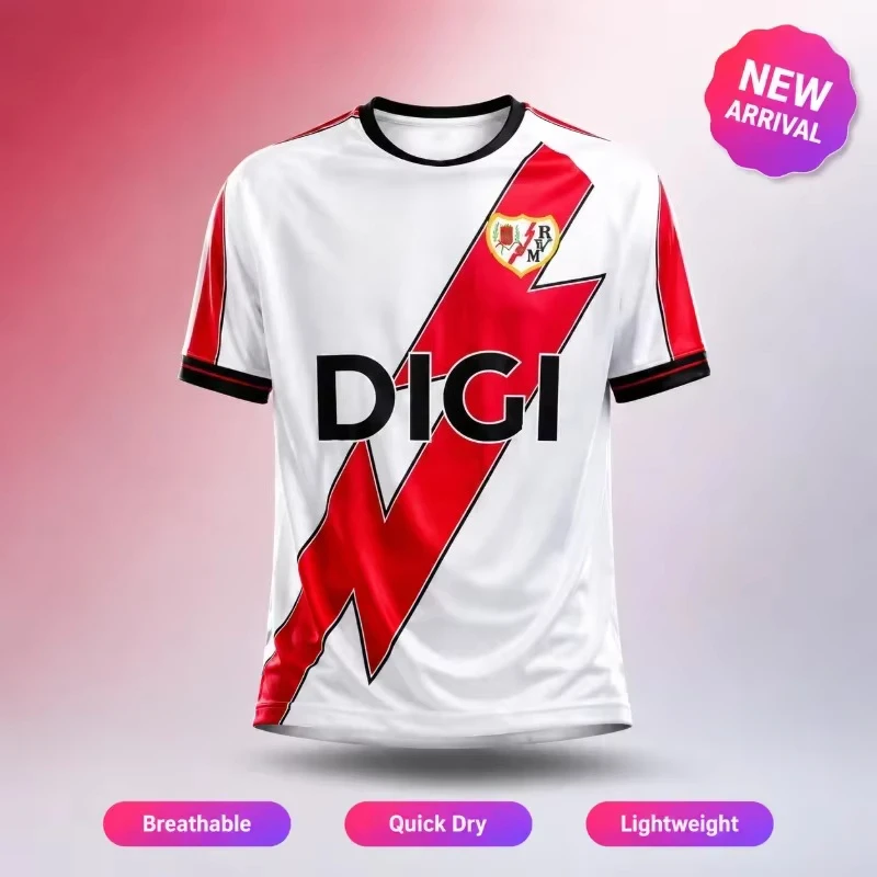 2026 Neues Rayo Vallecano Heimtrikot für Kinder und Erwachsene T-Shirt Y2K Street Style Schnelltrocknendes Trainings-Fitness-Oberteil Lässige Sportbekleidung