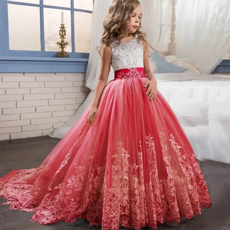 Formal Girl Bridesmaid Dress Kids Clothes Baby Birthday Children Lace Princess Party Wedding Evening Prom Costume Vestidos girls dress maxi dress princess costume kids clothes women evening dress
