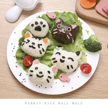 Japanese Style Sushi Decoration Tool Cartoon Cat Shape Sushi Rice ball Mold set 6