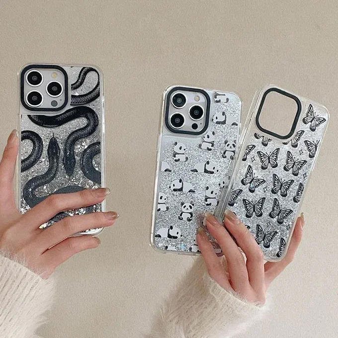 

Creative Cartoon Transparent Border Silver Quicksand Phone Case Cover for IPhone 12 13 14 15 Pro Max Case for IPhone 15 Pro