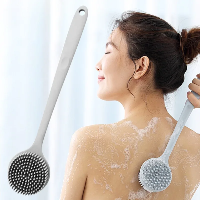 Spazzola per il corpo in morbido silicone con manico, per doccia e bagno, esfoliante e massaggiante, accessorio per la cura della pelle - immagine 2