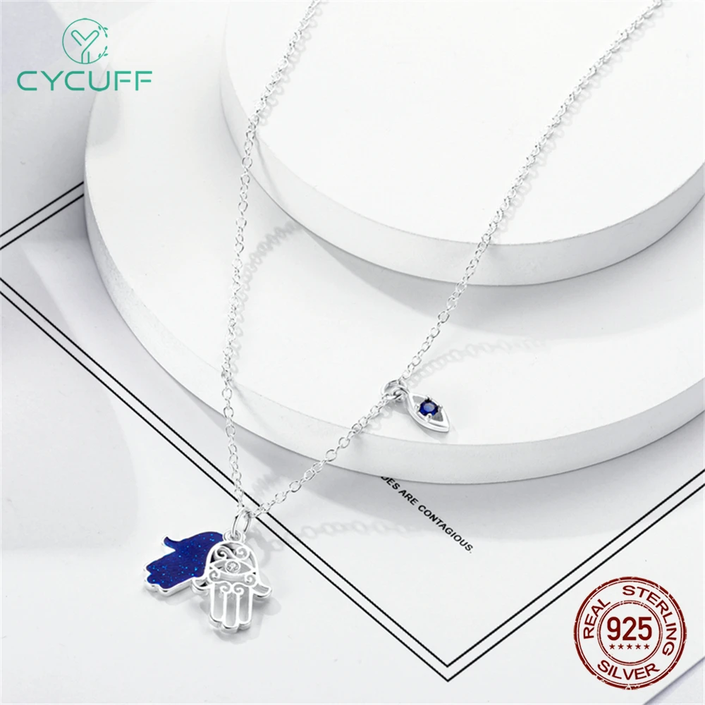 CYCUFF 925 Sterling Silver Necklace Faram Hand Pendant Necklace For Women Engagement Wedding Party Birthday Gift Silver Jewelry