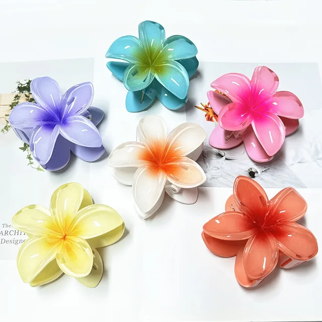 8CM BOHO Gradient Large Flower Acrylic Hair Clip For Women Sweet Hair Claws Crab Clamp Barrettes Hawaiian Headwear Accessories