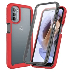 Shockproof Clear Protective Case with Built - in Screen Protector and TPU Bumper for Moto G41 (Red)