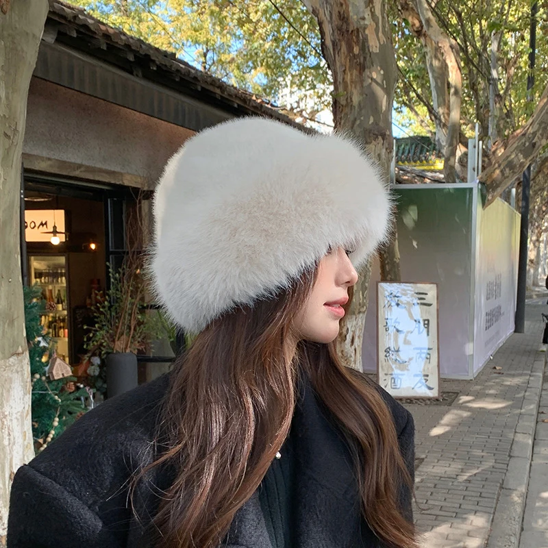 Women Hat Winter Plush Fisherman Fur Ear Protection Windproof Warm Headgear Fashion Panama Basin Cap