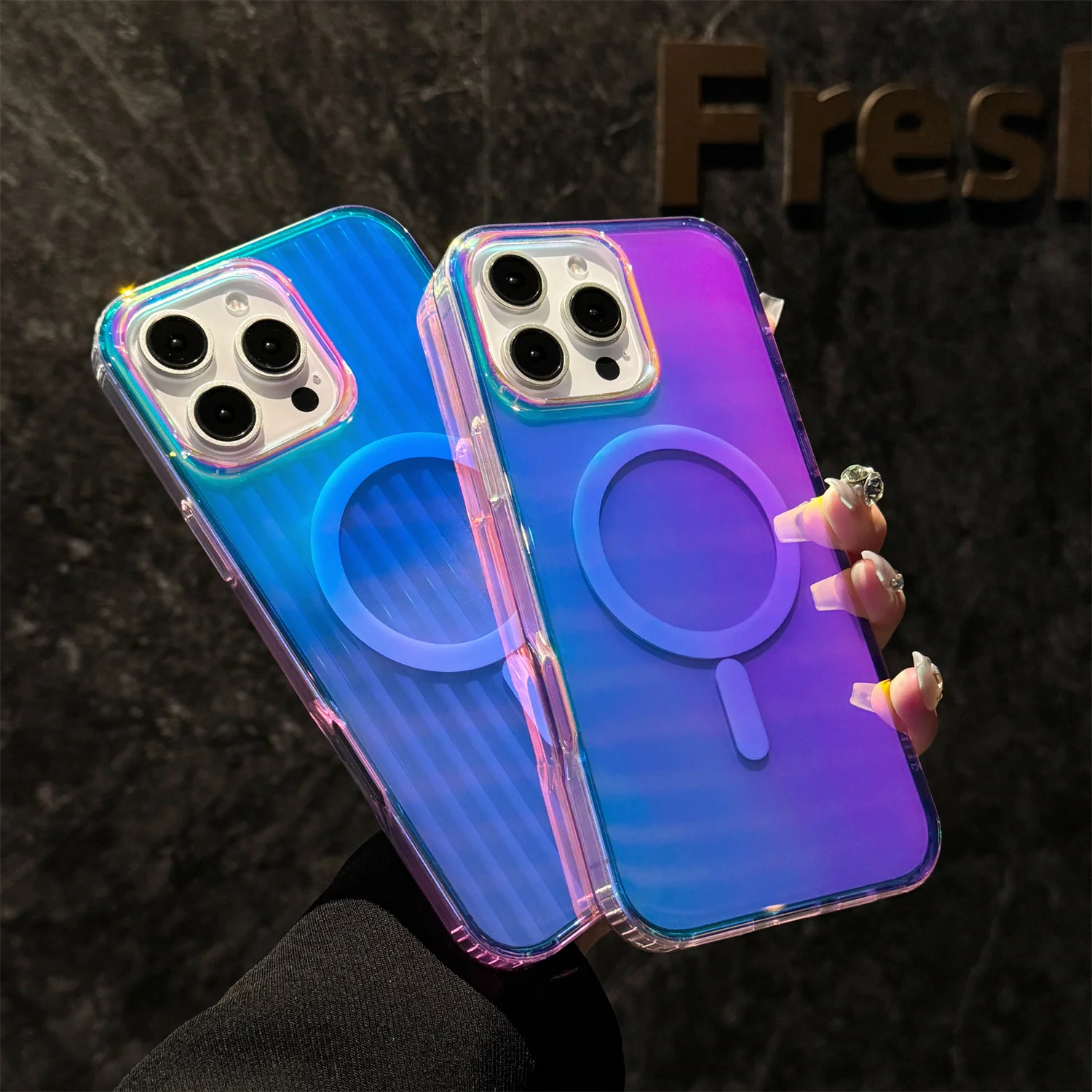 Aurora Gradient Laser Color Luggage-Style Phone Case, Blue