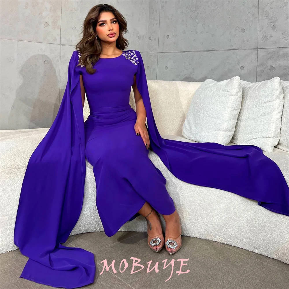 

MOBUYE 2024 Popular O Neck Prom Dress Ankle-Length With Long Sleeves Evening Fashion Elegant Party Dress For Women