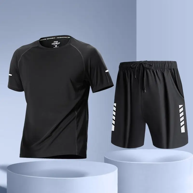 2024 Summer Men's New Pullover O-Neck Patchwork Fashion Solid Color Slim Fit Elasticized Drawstring Pocket Casual Sports Suit