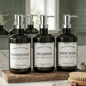 Flaconi con Pompa in Plastica per Arredo Bagno di Hotel di Lusso, Bottiglie Ricaricabili per Shampoo, Balsamo, Bagnoschiuma, Dispenser