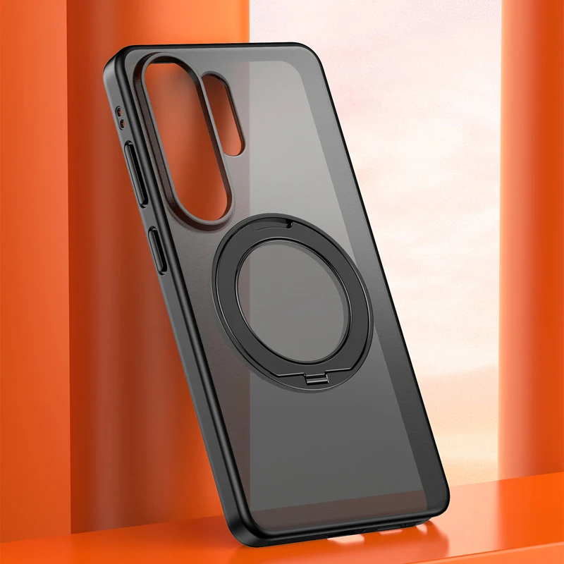 Ultra-Thin Magnetic Matte Case with Rotatable Ring Cover - Anti-Fingerprint Protection