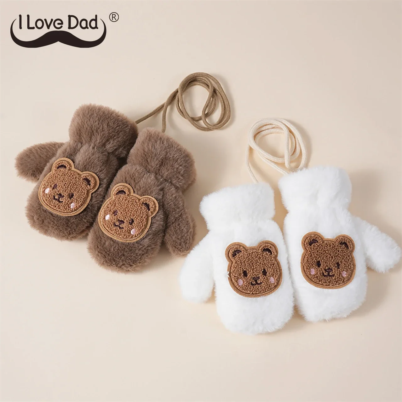 Baby Gloves Winter Thicken Warm Cute Cartoon Bear Boys Girls Mittens Faux Fur Toddler Kids Fingerless