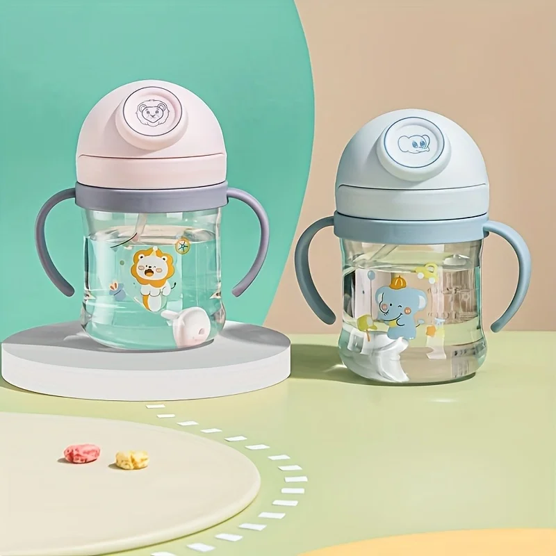 250ml/8oz Cute Cartoon Straw Cup with Handle, Gravity Ball, Sippy Cup, Perfect Water Bottle Gift for Outdoor Daily Use 2