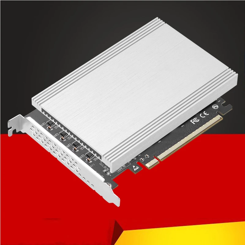 

PCIe 4.0 x16 to 4Port M.2 NVMe Adapter Expansion Card Riser 250G for 2230 2242 2260 2280 NGFF NVME SSD Bifurcation Raid Function