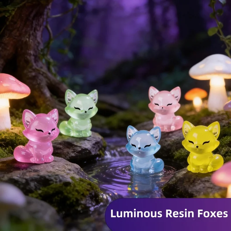 10/20 Stück Leuchtende Harz-Füchse in 6 Farben Kleine Tierfiguren Mikrolandschaft für DIY-Basteleien Heim- und Gartendekoration