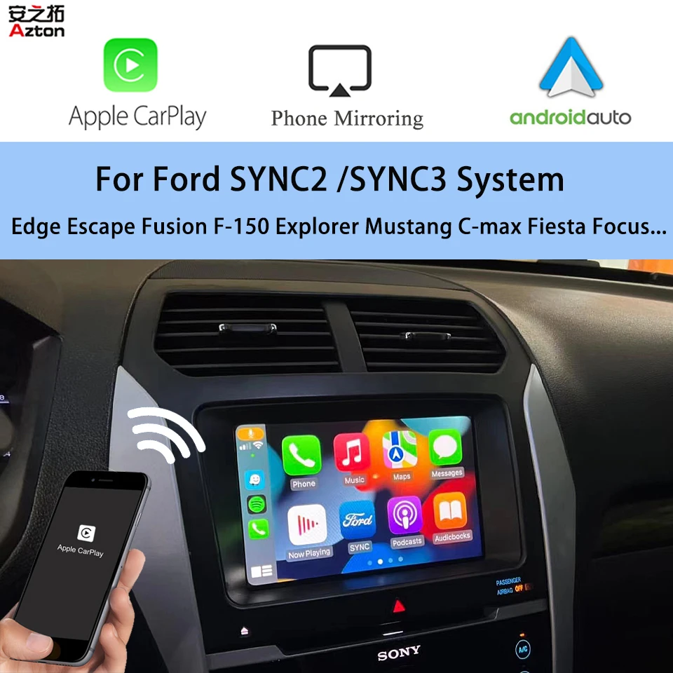 Autoradio tactile GPS Bluetooth Android & Apple Carplay Ford  Mustang,Explorer,Edge,F150,Fusion,Focus + caméra de recul