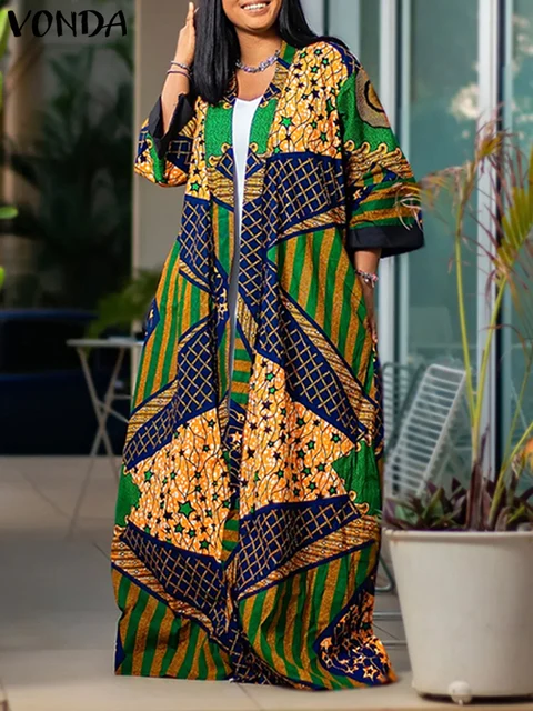 Plus Size VONDA Women Long Shirts 2024 Bohemian Cover-ups Blouse Printed Long Sleeve Cardigans Casual Loose Elegant Cardigans