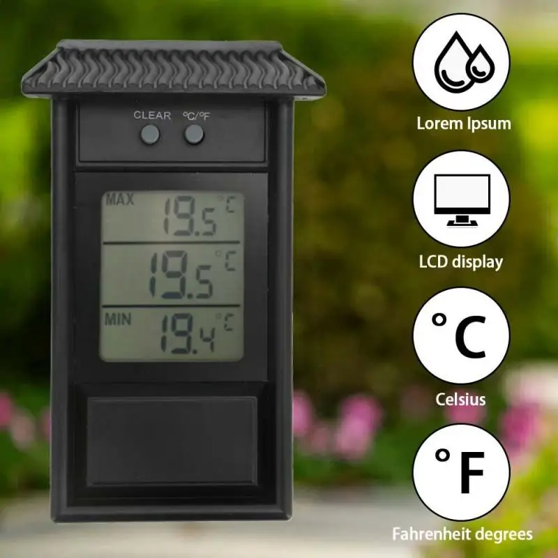 

Garden Digital Waterproof Thermometer Household Breeding Greenhouse Indoor And Outdoor -20~50℃ Max And Min Planting Thermometer