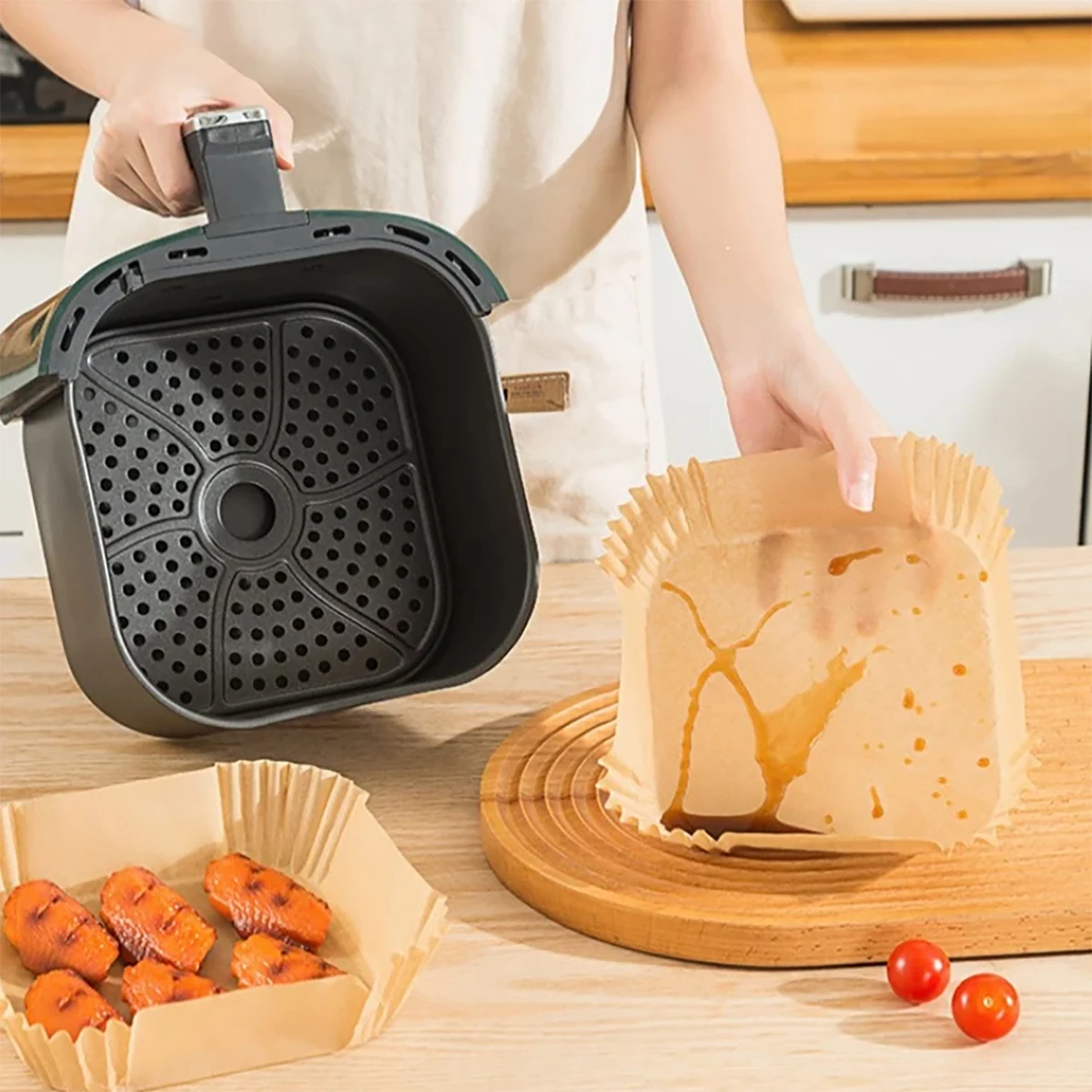 Our Square Air Fryer Paper Lined With Oil Resistant