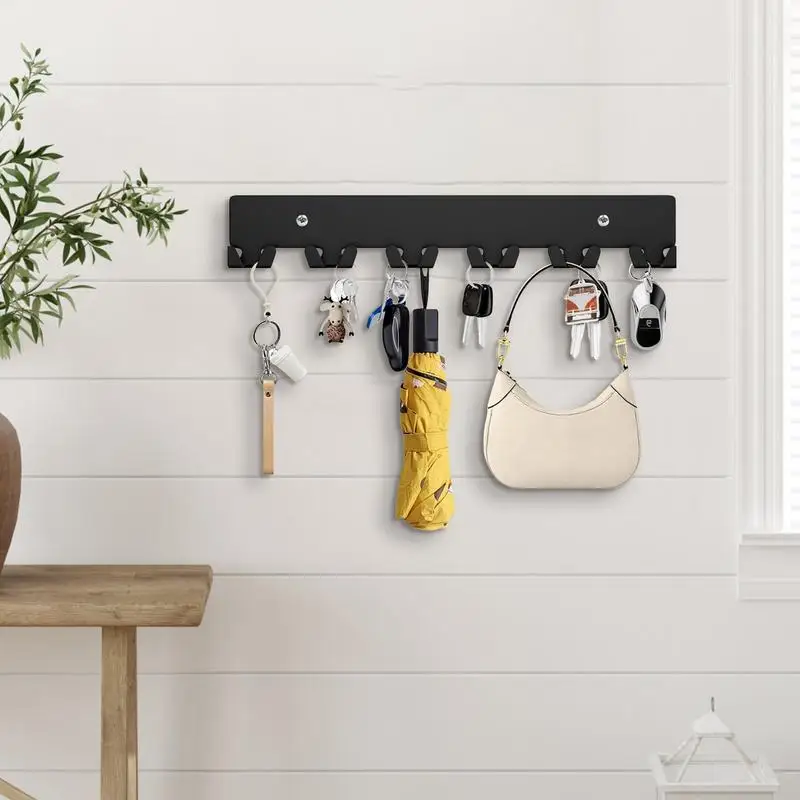 Key Holder For Wall Key Rack Holder With 12 Hooks 2X Adhesive Metal Storage Organizer With Mounting Hardware For Entryway Front