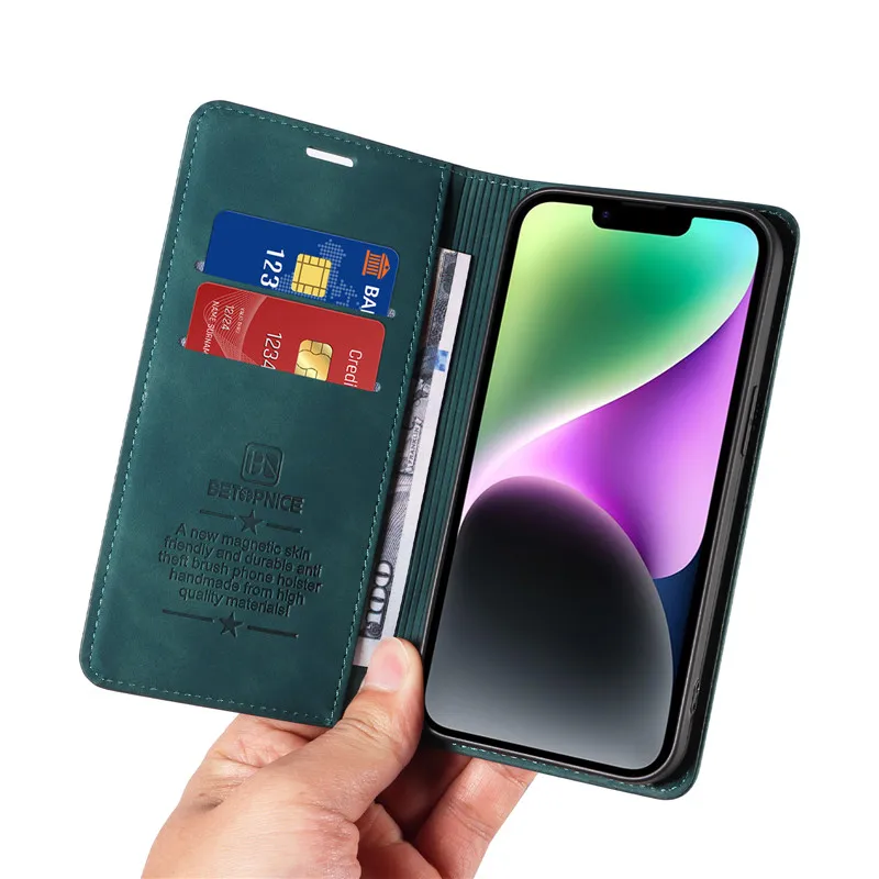 Anti-Theft Leather Wallet Flip Phone Case with Card Holder