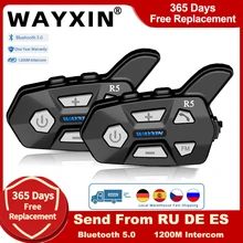 WAYXIN Bluetooth 5.0 motosiklet interkom kskı 2 kişi 1200M evrensel eşleştirme su geçirmez interkom kulklık FM rdyo|Helmet Hedsets|  