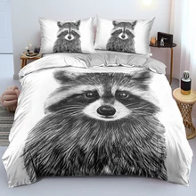 

Breathable Fibre Simple Comforter Cover Pillowcases Black White Raccoon Pattern Custom Single Double Queen King Sizes Bed Set