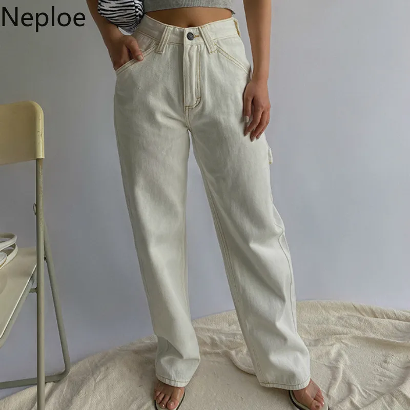 Neploe 2025 Donna Jeans a vita alta Retro Bianco Nero Jeans