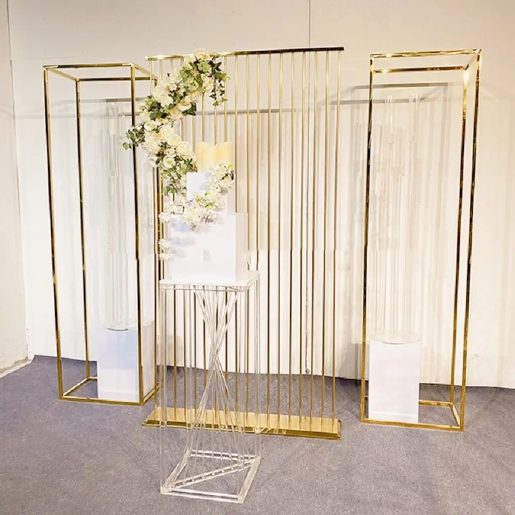 럭셔리 철 스크린 파티션 기둥 플린스 꽃 아치 풍선 프레임, 결혼식 배경 생일 파티 무대 소품 장식, 3 개