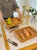 Creative Handmade Woven Rattan Storage Tray Square Wicker Basket Wooden Handle Bread Food Tray Fruit Cake Platter 6