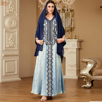 Zahraa Ramadan Muslim Women's Embroidered Loose abaya with Hijab Dresses For Women Gala Morocco Dubai Elegant Casual Kaftan 1