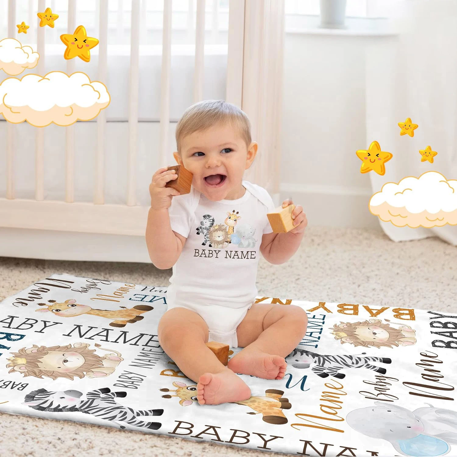 creative flannel blanket - Personalized gift blanket customized with boy's name printed on air conditioning blanket 4