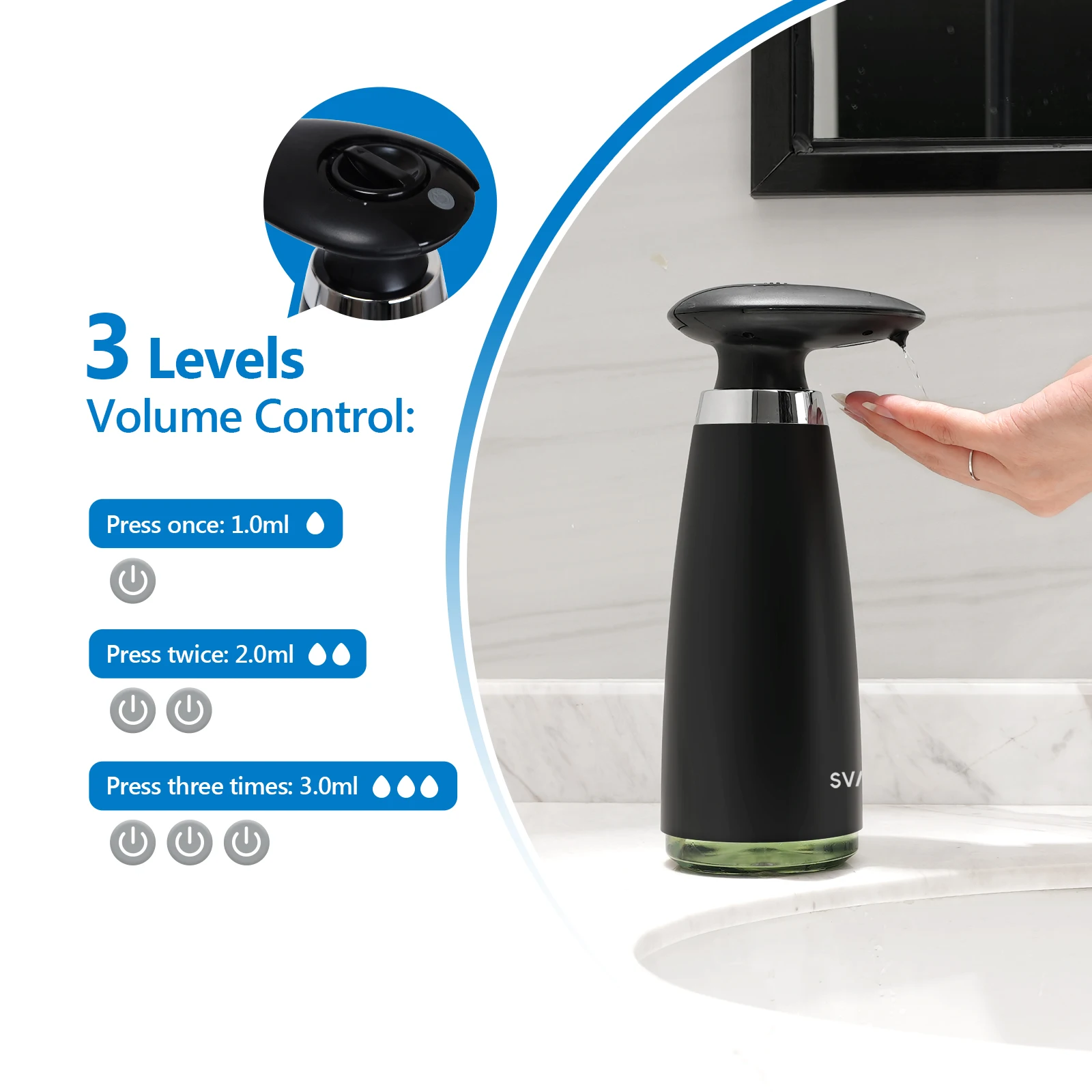 Dispensador de jabón automático sin contacto, 350ml, funciona con pilas,  con Sensor infrarrojo de volumen de jabón ajustable para la cocina del  hogar, blanco