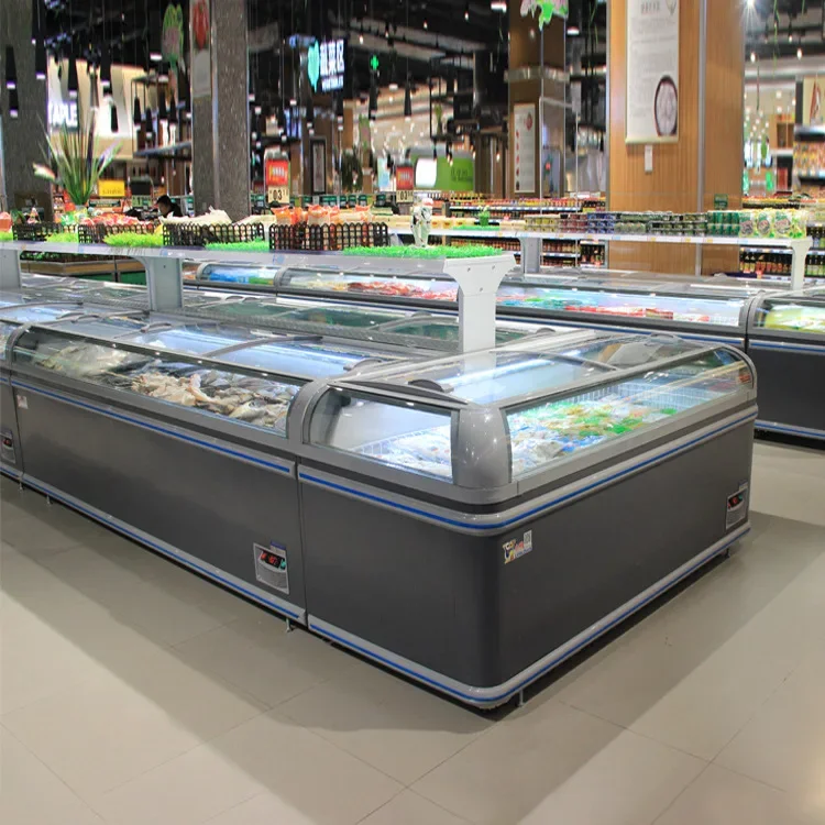 Commercial Horizontal Deep Chest Freezer Frozen Food Big Capacity Display Refrigeration Equipment For Supermarket